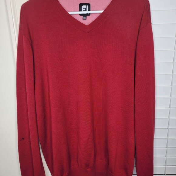 FootJoy FJ Mens Sweater Red V-Neck L Wool Golf Business Casual Preppy light - Picture 1 of 5